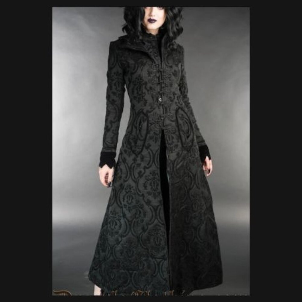Dracula Clothing - Black Brocade Long Ives Coat